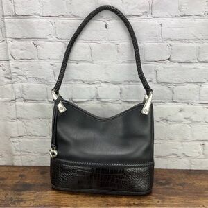 Brighton Vintage Black Leather Croc
Embossed Shoulder Bag With Braided Strap